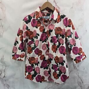 Hawes & Curtis Shirt Womens US Small Pink Red Rose Button Up Fitted UK 12